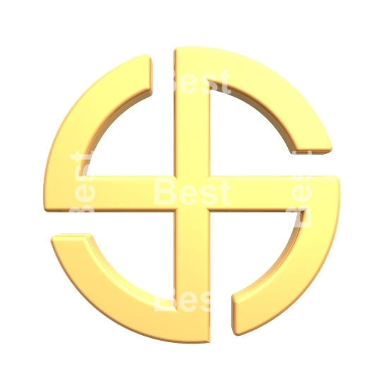 Gold sun cross symbol - broken crossed circle isolated on the white. 