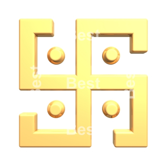 Gold swastika symbol isolated on the white. 