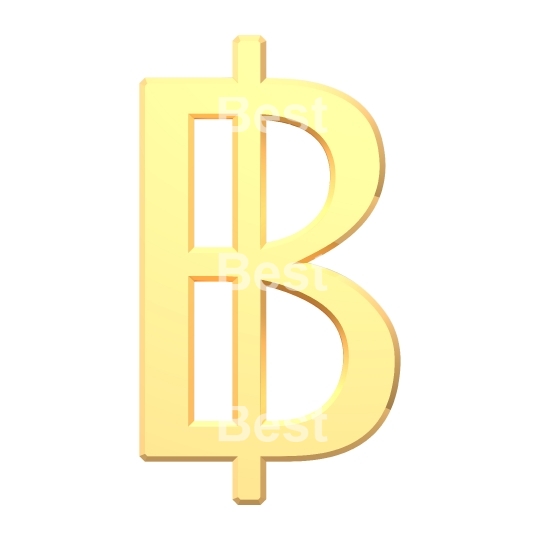 Gold Thai baht sign isolated on white. 