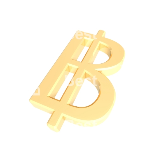 Gold Thai baht sign isolated on white. 