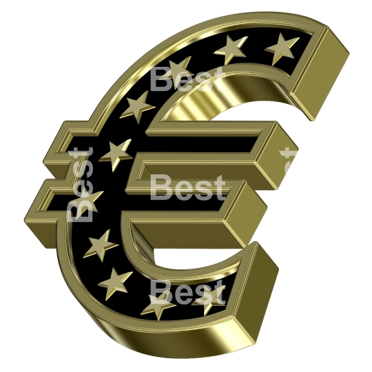 Gold-black Euro sign with stars isolated on white