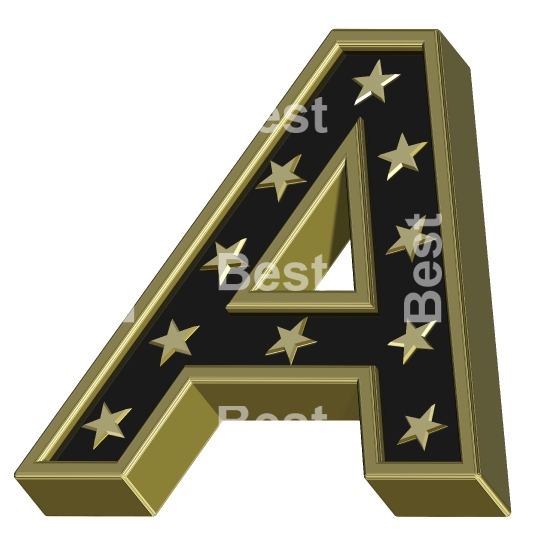 Gold-black letter with stars isolated on white
