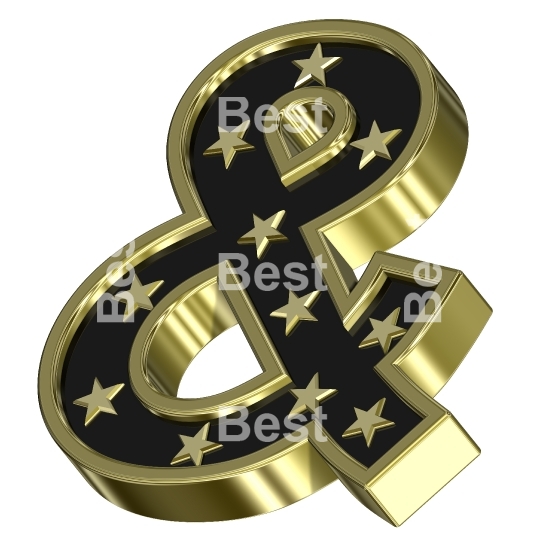 Gold-black letter with stars isolated on white