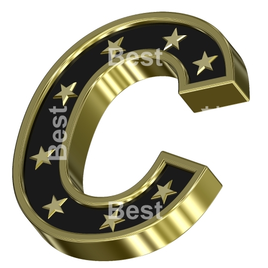 Gold-black letter with stars isolated on white