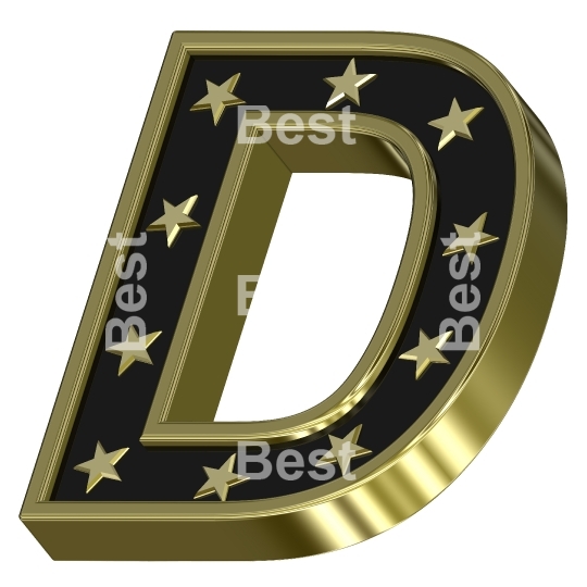 Gold-black letter with stars isolated on white