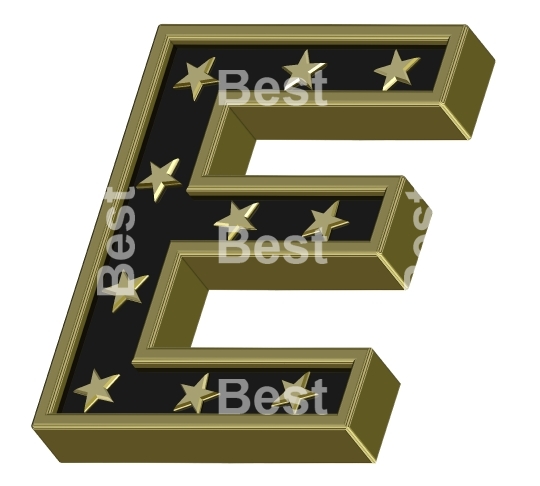 Gold-black letter with stars isolated on white