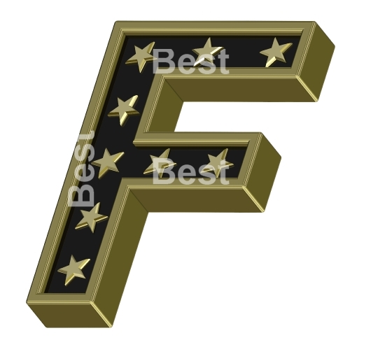 Gold-black letter with stars isolated on white