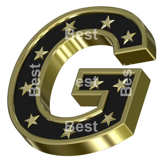 Gold-black letter with stars isolated on white