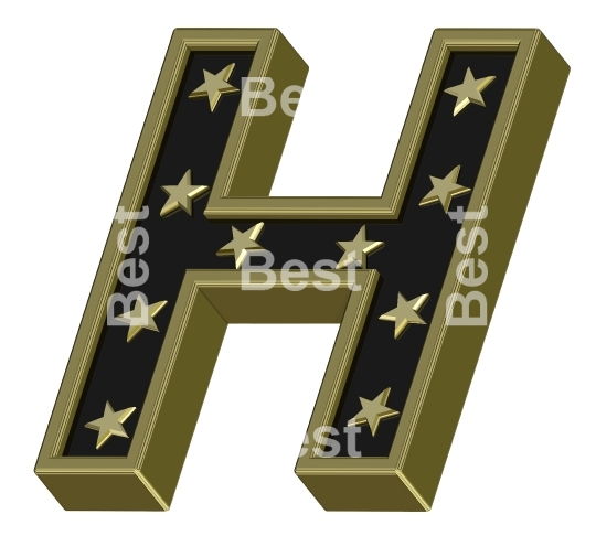 Gold-black letter with stars isolated on white