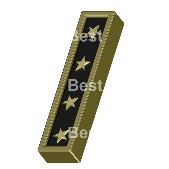 Gold-black letter with stars isolated on white