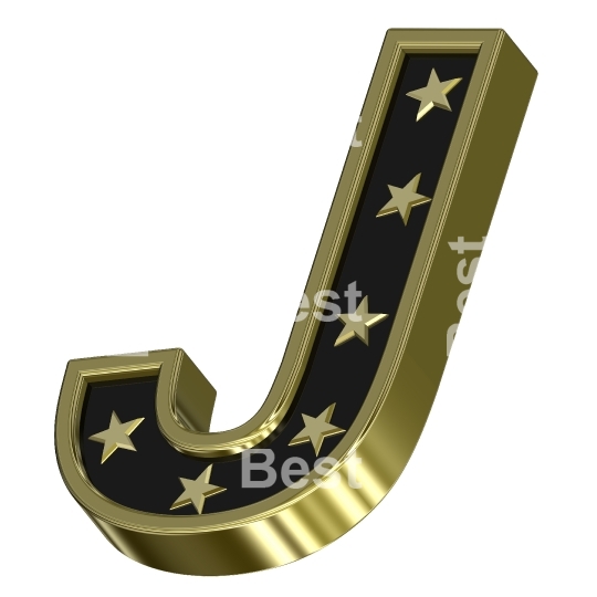 Gold-black letter with stars isolated on white