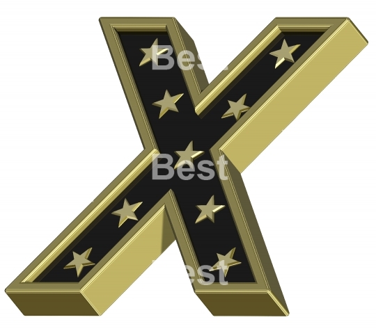 Gold-black letter with stars isolated on white