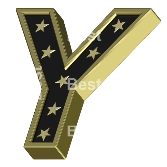 Gold-black letter with stars isolated on white