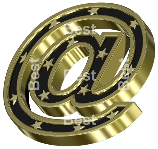 Gold-black Mail sign with stars isolated on white