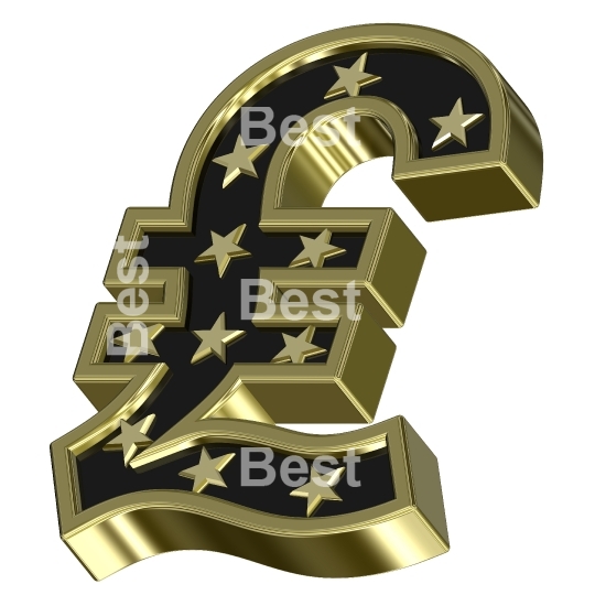 Gold-black Pound sign with stars isolated on white