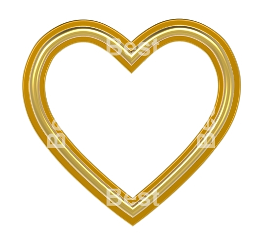Golden heart picture frame isolated on white