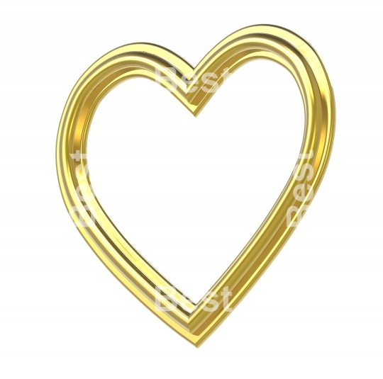 Golden heart picture frame isolated on white