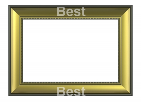Gold-olive color horizontal picture frame isolated on white background.