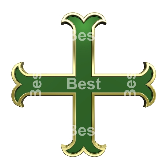 Green with gold frame heraldic cross isolated on white. 