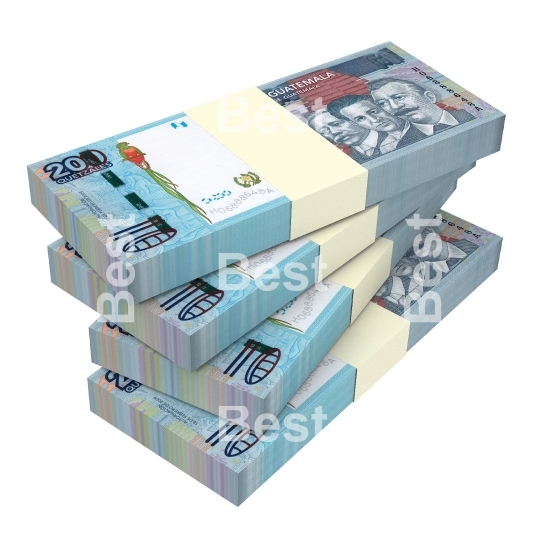Guatemalan quetzal bills isolated on white background