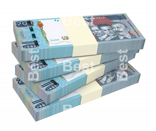 Guatemalan quetzal bills isolated on white background