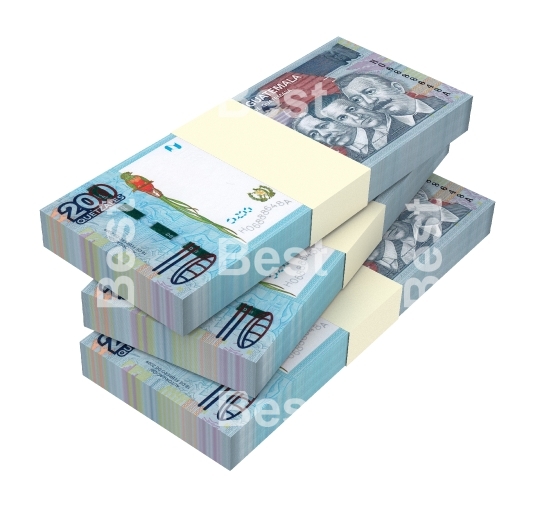 Guatemalan quetzal bills isolated on white background