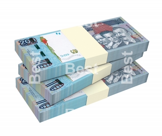 Guatemalan quetzal bills isolated on white background