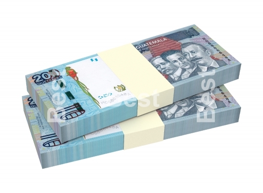 Guatemalan quetzal bills isolated on white background