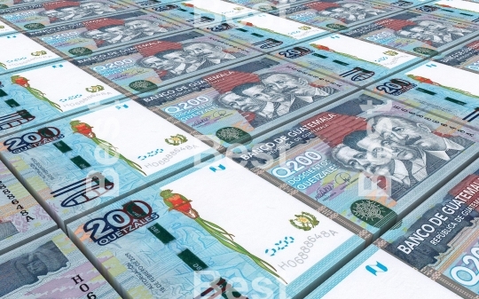 Guatemalan quetzal bills stacks background