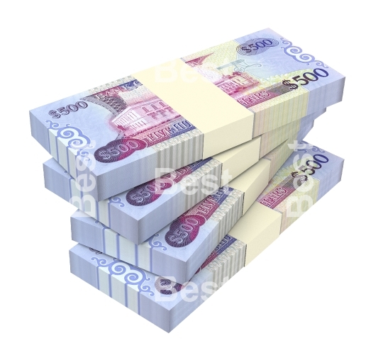 Guyanese dollars bills isolated on white background