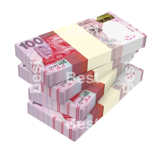 Hong Kong dollar bills stacks isolated on white with clipping path