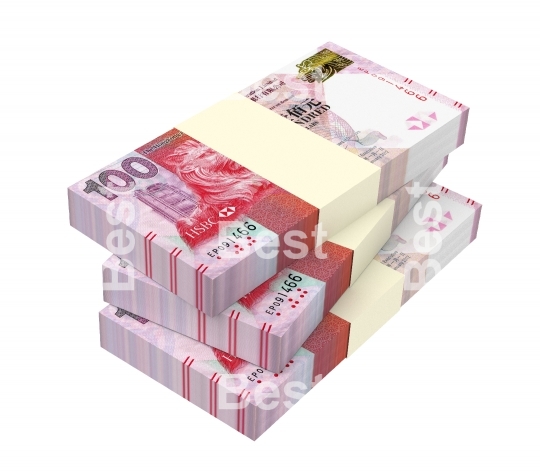 Hong Kong dollar bills stacks isolated on white with clipping path