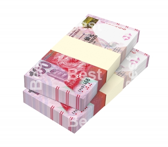 Hong Kong dollar bills stacks isolated on white with clipping path