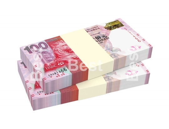 Hong Kong dollar bills stacks isolated on white with clipping path