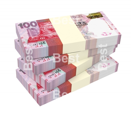 Hong Kong dollar bills stacks isolated on white with clipping path