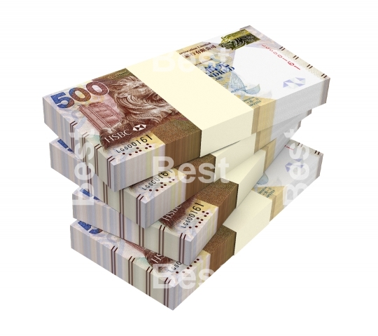 Hong Kong dollar bills stacks isolated on white with clipping path