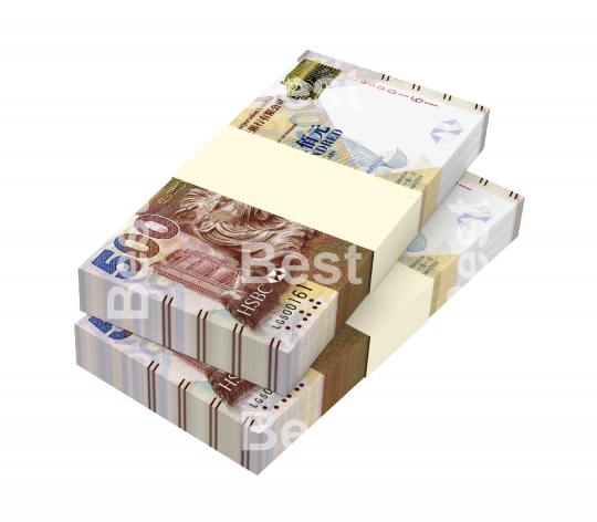 Hong Kong dollar bills stacks isolated on white with clipping path
