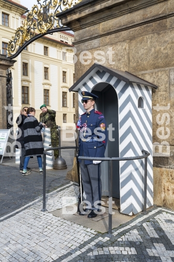 Honor guard at the entrance to the Presidential Palace in Prague