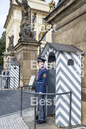 Honor guard at the entrance to the Presidential Palace in Prague