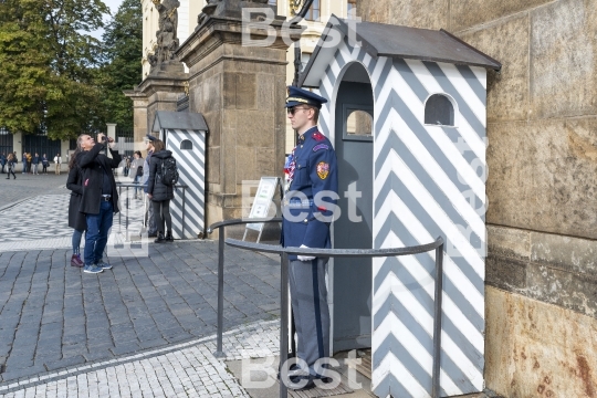 Honor guard at the entrance to the Presidential Palace in Prague