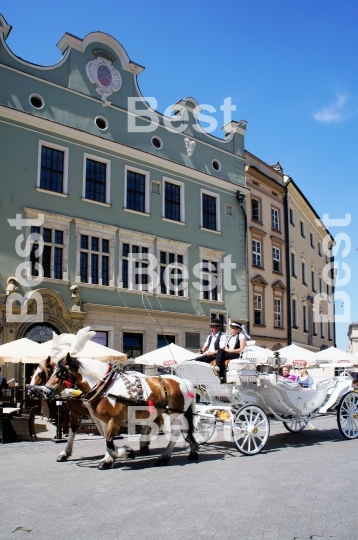 Horse-drawn carriage at City Square in Krakow