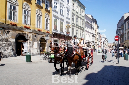 Horse-drawn carriage at City Square in Krakow