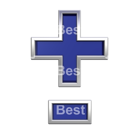 Hyphen, minus, plus marks from blue glass with chrome alphabet