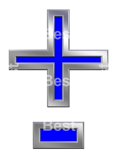 Hyphen, minus, plus marks from blue with chrome frame alphabet set