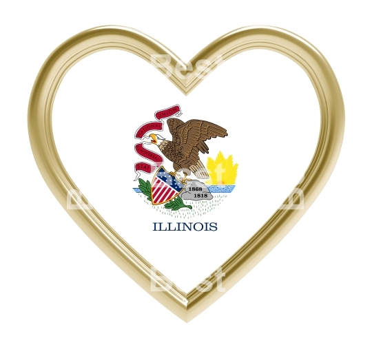 Illinois flag in gold heart isolated on white background