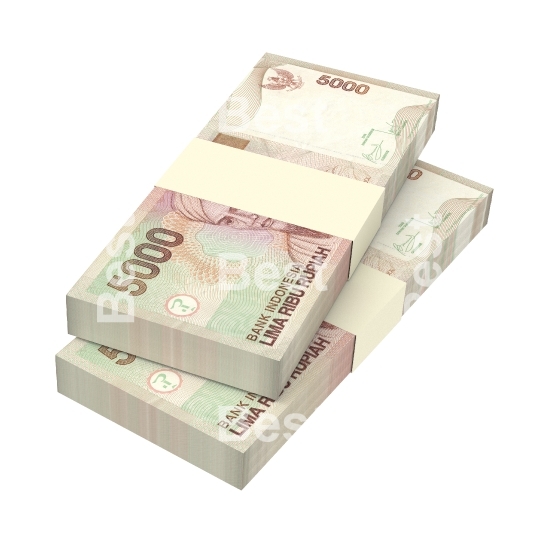 Indonesian rupiah bills isolated on white background. 