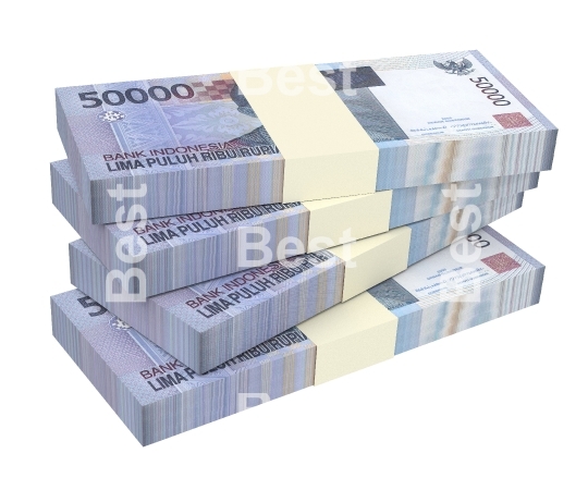 Indonesian rupiah bills isolated on white background