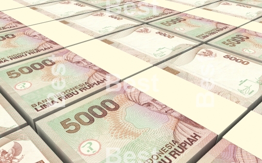 Indonesian rupiah bills stacks background.