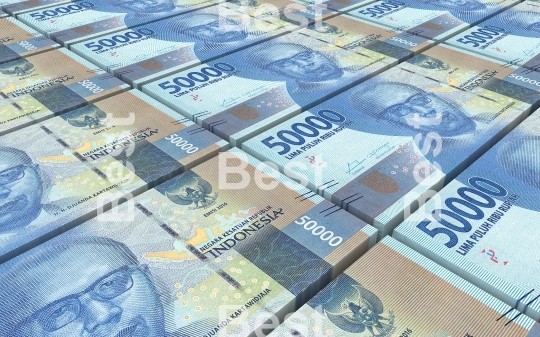 Indonesian rupiah bills stacks background