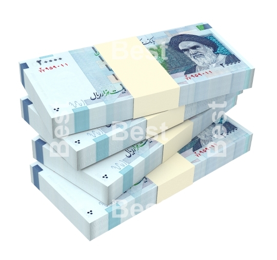 Iranian rials bills isolated on white background